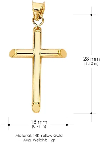 Vista 6 de Ioka Colgante clásico de cruz de oro amarillo pulido auténtico de 14 quilates con cadena Figaro 3+1 de 0.075in, joyería para mujeres y hombres