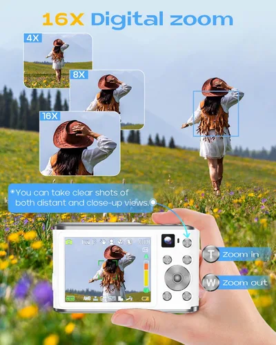 Vista 3 de Cámara digital 4K, enfoque automático de 48 megapíxeles, cámara de vlogging para fotografía, compacta para apuntar y disparar digital con zoom