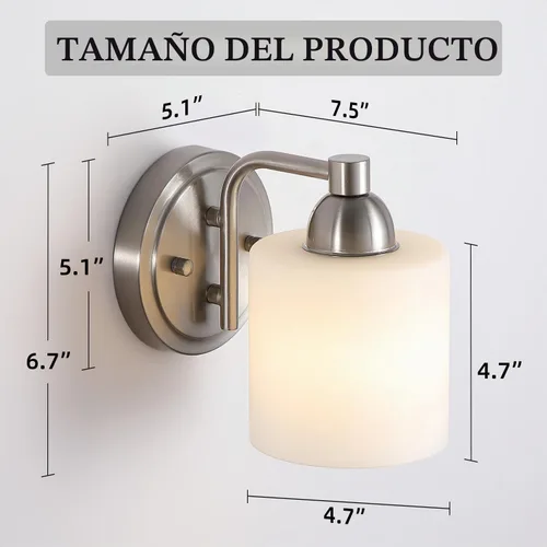 Vista 5 de Mecgirn Apliques de Pared de Vidrio Esmerilado Níquel Cepillado, Paquete de 1 Luminarias de Pared Interiores Cableadas para Sala de Estar, Pasillo