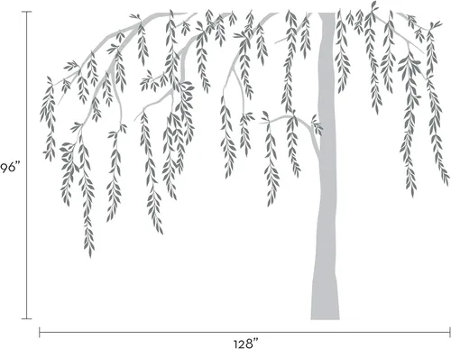 Vista 4 de Calcomanía de árbol de sauce llorón frondoso (esquema B, 96 pulgadas)