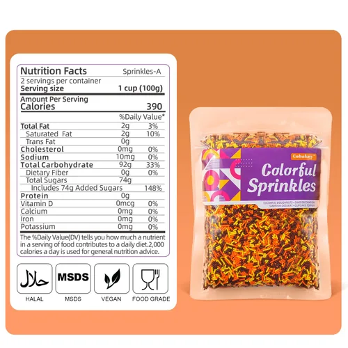Vista 2 de Chispas de Jimmies de otoño para Acción de Gracias, 7oz - Azúcar comestible de otoño en color naranja, amarillo y marrón para decorar galletas