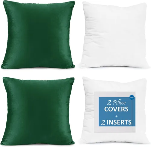 Vista 14 de Nestl Juego de 2 rellenos de almohada con terciopelo suave y sólido, juego de fundas de almohada cuadradas decorativas para sofá, automóvil Azul