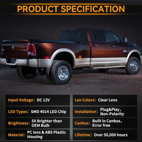 Vista 6 de POPMOTORZ 4 piezas de luz LED de marcador lateral de guardabarros compatible con lámpara de cama trasera para Dodge RAM 1500 2500 3500 2010-2017