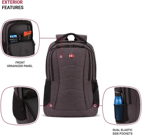 Vista 7 de SwissGear 5668 Mochila para portátil, gris oscuro jaspeado, 18.25 pulgadas Gris oscuro (Dark Grey Heather)