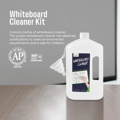 Vista 3 de Loukin Limpiador de pizarra blanca no tóxico, 1 galón (128 fl oz), repuesto de limpiador de pizarra de borrado en seco, embudo de silicona plegable