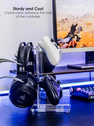 Vista 68 de OAPRIRE Headset and Controller Stand with Lights, 2 Tier Acrylic Game Controller Holder, Controller and Headset Stand for Desktop,Universal Design