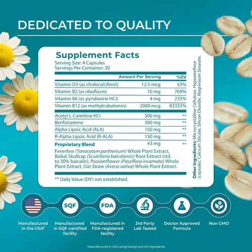 Vista 2 de PUREHEALTH RESEARCH Nerve Regen Formula - Suplemento de apoyo nervioso para pies y manos - con ácido alfa lipoico ALA, benfotiamina, acetil