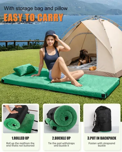 Vista 5 de Aodisman Colchón de espuma viscoelástica gruesa para campamento almohadilla para dormir, colchón enrollable portátil impermeable de 3 pulgadas