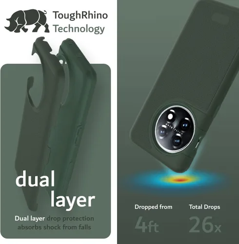 Vista 3 de TUDIA DualShield Grip - Funda protectora para OnePlus 11 5G (2023), MergeGrip, de doble capa, a prueba de golpes, delgada, de grado militar, Verde