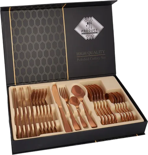 Vista 11 de Juego de cubiertos de acero inoxidable, juego de vajilla de 20 piezas, elegante cuchillo, tenedor, cuchara, cubiertos, servicio para 4 (dorado)