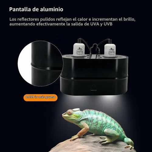 Vista 5 de Lámpara de doble cúpula profunda para reptiles, máximo 150 W, lámpara UV, tapa de lámpara doble para terrario de reptiles con dos interruptores