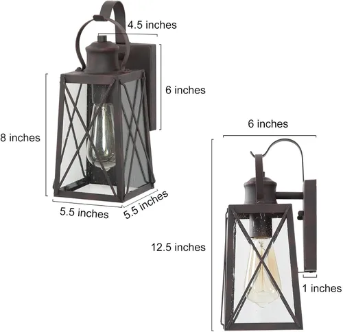 Vista 6 de Luces de pared para exteriores, apliques de pared exterior con vidrio semillado, faroles de bronce impermeables y antioxidantes para puerta