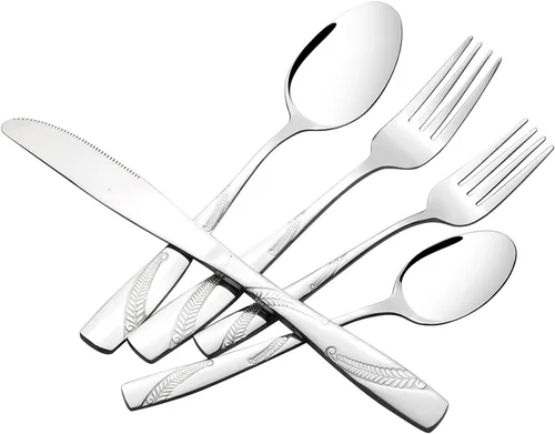 Vista 2 de Juego de cubiertos de cubiertos de 80 piezas, acero inoxidable para 16, incluye cuchillo, tenedor/cuchara