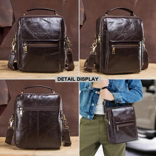 Vista 5 de Contacts Bolso bandolera de cuero para hombre, 9.7 pulgadas, iPad, vintage, de cuero auténtico, bolso de viaje para el trabajo, Café