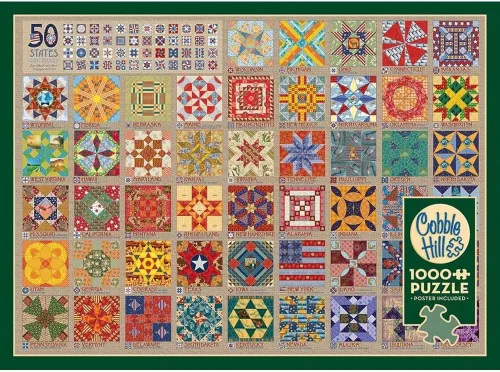 Vista 2 de Cobble Hill - Rompecabezas de 1000 piezas, bloques de edredón de 50 estados, póster de muestra incluido