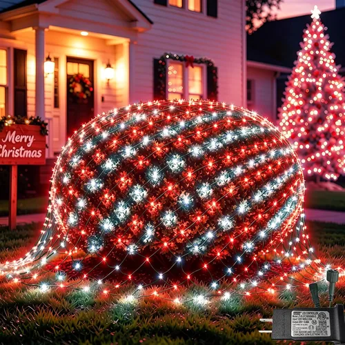 Vista 15 de Pooqla Luces de red solar, 10 x 10 pies, 280 luces LED de red para cenador al aire libre con 8 modos, funciona con energía solar y USB, impermeable