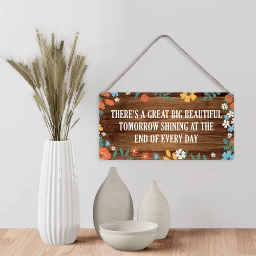 Vista 5 de MIGUMUTU Decoración de Pared de Estilo Campestre Hay un Gran y Hermoso Mañana Letreros de Madera Rústicos Colgantes Placa de Pared Decoración