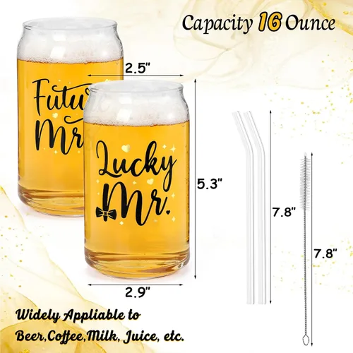 Vista 2 de Nefelibata Regalos de boda Future Mr Lucky and Mrs Beer Can Glasses