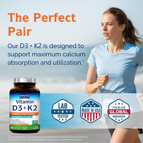 Vista 5 de Innate Vitality Vitamina D3 K2, vitamina D3 de alta potencia 10000iu, 60