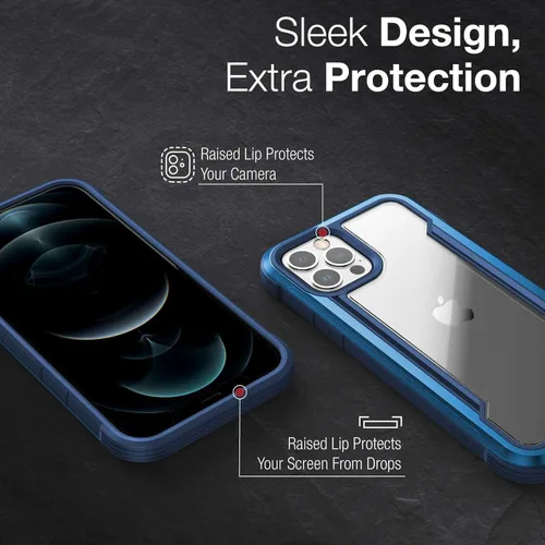 Vista 5 de Raptic Funda protectora compatible con iPhone 12 y iPhone 12 Pro, protección contra golpes, marco de aluminio duradero, probado en caídas de 10 Azul