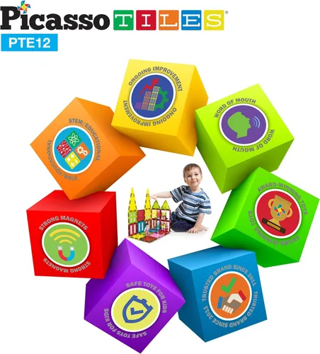 Vista 7 de PicassoTiles Bloques Magnéticos de Azulejos Espejo para Construcción, Regalos Sensoriales de Construcción Juego de Expansión Cuadrado de Imanes