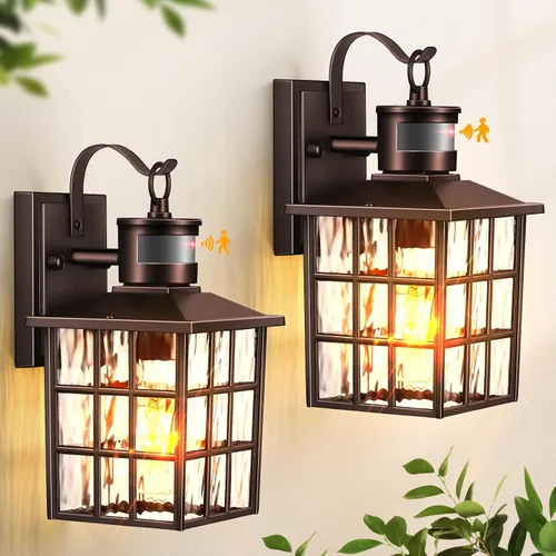 Vista 10 de VIANIS Luces de pared al aire libre con sensor de movimiento, luces de pared blancas del atardecer al amanecer, accesorio de luz exterior, linterna