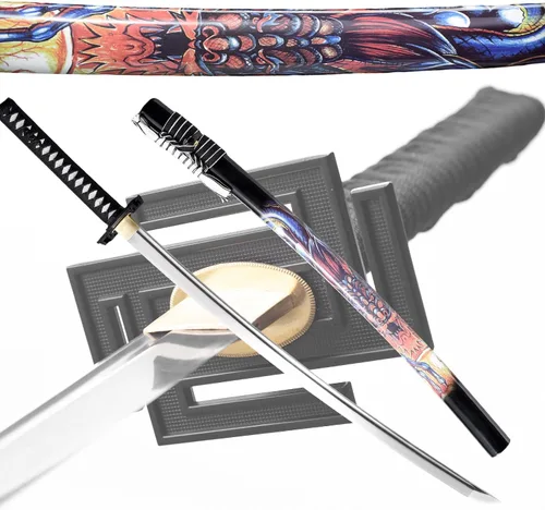 Vista 8 de Katana afilada hecha a mano, arcilla tradicional de acero templado 1060/9260/T10, espada Katana real de espiga completa, auténtica espada samurái