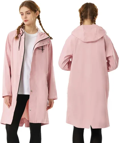 Vista 2 de Chubasquero para mujer, impermeable, con capucha, abrigo de senderismo, ligero, rompevientos, gabardina