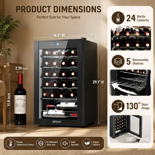 Vista 2 de BODEGA COOLER - Enfriador de vino de 24 botellas para el hogar y la cocina, mini refrigerador para dormitorio, refrigerador de vino con control