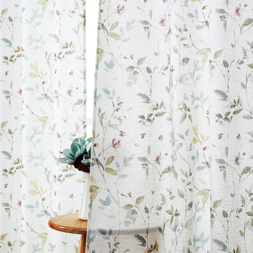 Vista 39 de Chyhomenyc Cortinas de mezcla de lino de 63 pulgadas de largo, 2 paneles de cortina con estampado floral filtrante de luz para sala de estar