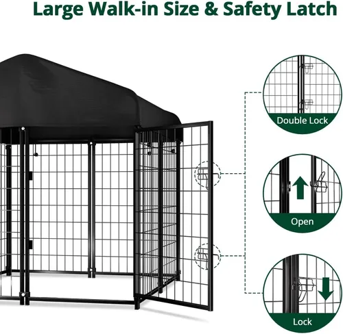 Vista 8 de PawGiant - Perrera de alambre soldado para exteriores con techo, 4'x4.2'x4.5