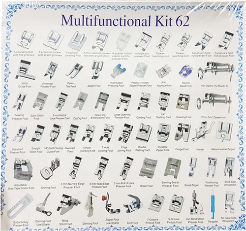 Vista 8 de Juego de 62 piezas para máquina de coser, kit de accesorios para máquina de coser Babylock, Elna, máquinas de coser
