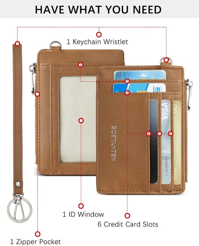 Vista 2 de BOSTANTEN Cartera pequeña para mujer, RFID, de piel, con bolsillo de cremallera, Marrón