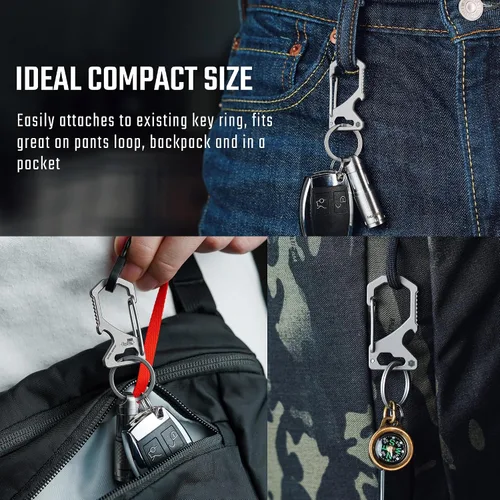 Vista 6 de KeyUnity KM05 Titanium Carabiner Clip with Quick Release Key Holder Anti Lost, 2 inch Key Organizer Heavy Duty, Secure Attachment, Compact
