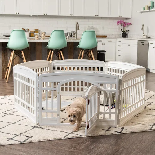 Vista 5 de IRIS USA Corral de juegos de paneles de 24 pulgadas para perro, Blanco