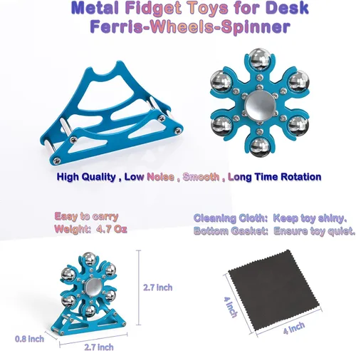 Vista 2 de Juguetes de escritorio Fidget-Toys para carrusel-Spinner: Spinner cinético de metal 4 minutos, gadgets geniales para niños, adolescentes, adultos