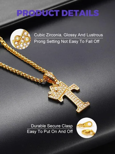 Vista 3 de Richsteel Initial Necklace for Men A-Z 18K Gold Plated Crown Shiny Cubic Zirconia Monogram Pendant for Women Fashion Jewelry