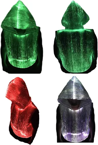 Vista 2 de Sudadera con capucha sin mangas de fibra óptica iluminado, disfraz para brillar en la oscuridad