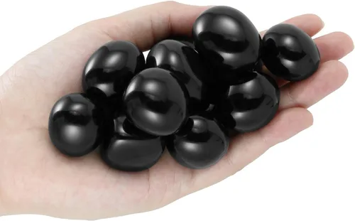 Vista 2 de Piedras de obsidiana negra, piedras pulidas y rocas, cristales curativos naturales para equilibrio de chakras, meditación, decoración espiritual