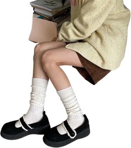 Vista 3 de TRENIS Socks AutumnWinter Thickened Coffee Colored Stacked Socks Knee Length Socks Double Needle Socks
