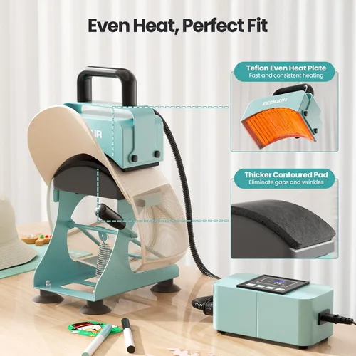 Vista 3 de Prensa de sombrero EENOUR, máquina de prensa de calor para sombreros con 2 planchas y estirador de casquillos, máquina de calor para sombreros
