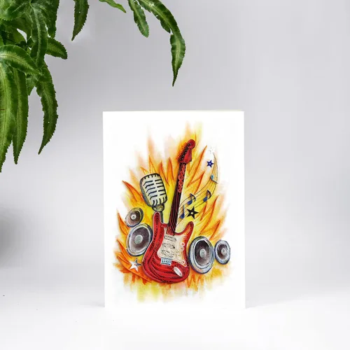Vista 4 de Tarjeta de feliz aniversario con forma de guitarra y nota musical, tarjetas de felicitación de quilling, regalo único para guitarristas