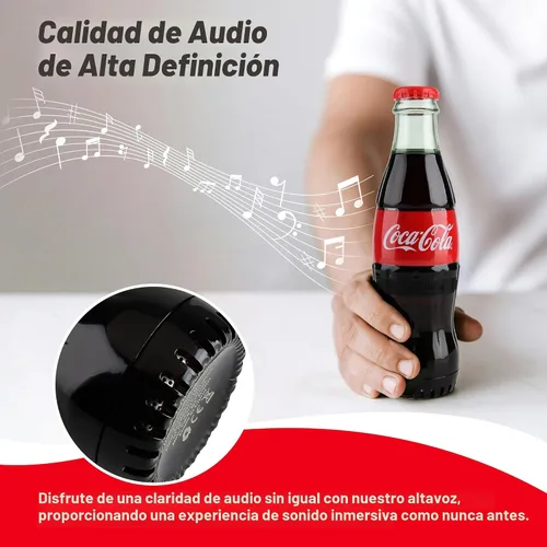 Vista 6 de Altavoz Bluetooth oficial en forma de botella Coca-Cola - Altavoz inalámbrico portátil con Bluetooth 5.0, graves profundos, entrada AUX, batería