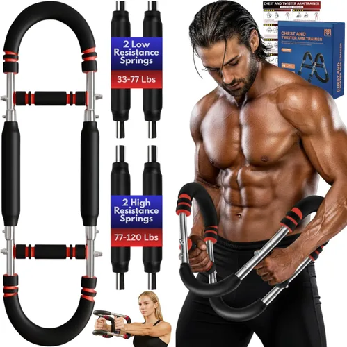 Vista 9 de Twister - Entrenador de brazo para hombres y mujeres, equipo de entrenamiento ajustable de pecho de 30 a 120 libras, con 4 resortes y póster