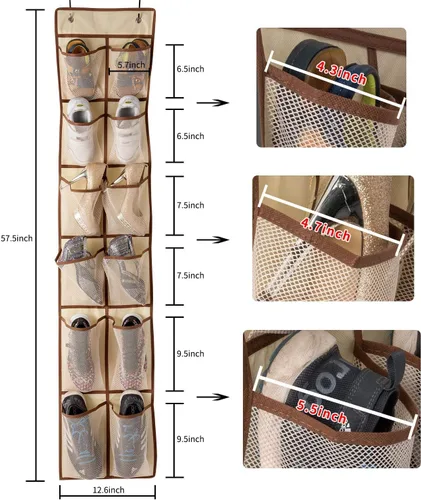 Vista 3 de KEEPJOY Organizador de zapatos sobre la puerta, organizador de zapatos colgante con 12 bolsillos de malla, organizador de zapatos para armario