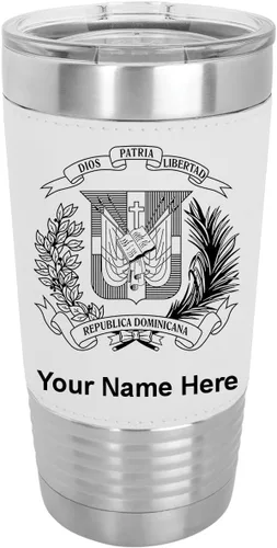 Vista 22 de LaserGram Vaso aislado al vacío de 20 onzas, escudo de armas, República Dominicana, grabado personalizado incluido (piel sintética, estilo béisbol)