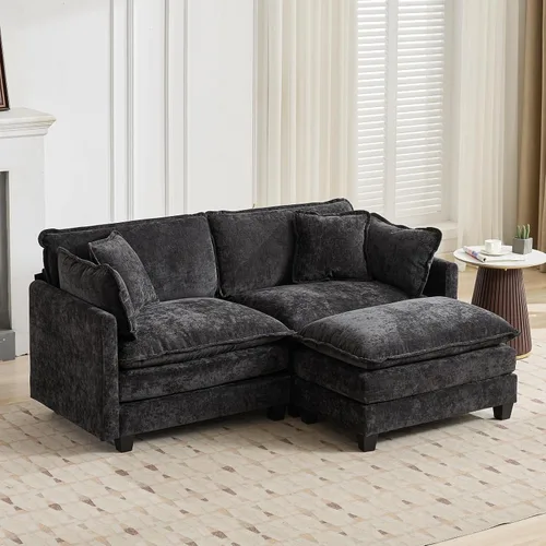 Vista 76 de Sofá seccional modular, sofá seccional en forma de L de 76.7 pulgadas con otomana móvil, cómodo loveseat de chenilla nube con reposabrazos