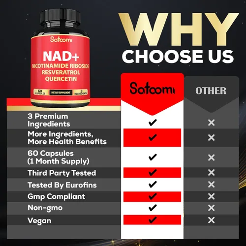Vista 4 de Satoomi Suplemento NAD con nicotinamida ribósido NR, resveratrol, quercetina - 60 unidades - 30 días