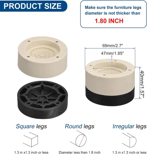 Vista 2 de uxcell Juego de 4 elevadores redondos para muebles, altura de 1.38 pulgadas, elevadores de cama ajustables para marco de cama, mesa, escritorio