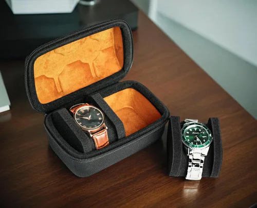 Vista 5 de Estuche de viaje duro con 2 ranuras, caja de almacenamiento y caja organizadora para hombres y mujeres con almohada de reloj antimovimiento